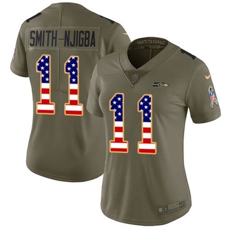 Nike Seahawks #11 Jaxon Smith-Njigba Olive/USA Flag Women's Stitched NFL Limited 2017 Salute To Service Jersey